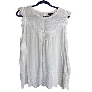 Torrid Eyelet Babydoll Scalloped Hem Sleeveless Top Blouse 1x White Beachy